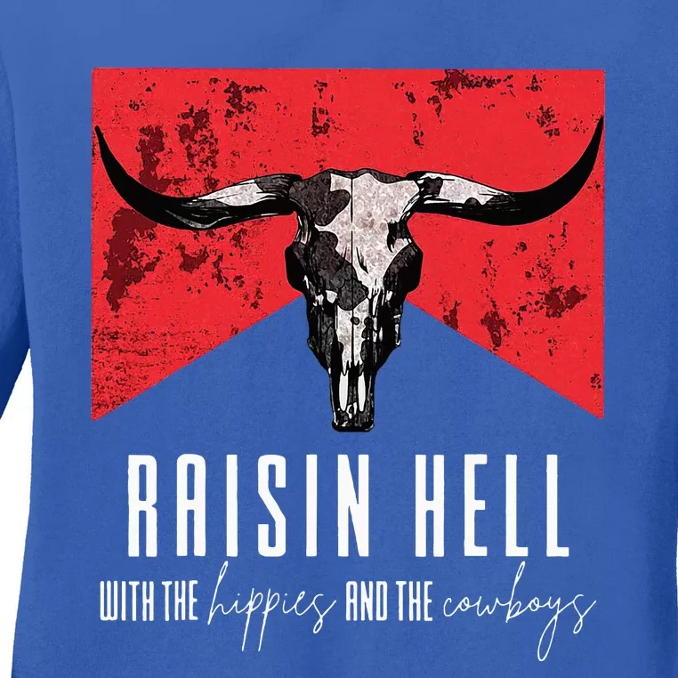 Raisinghell With The Hippies And Cowboys Western Cowhide Ladies Long Sleeve Shirt