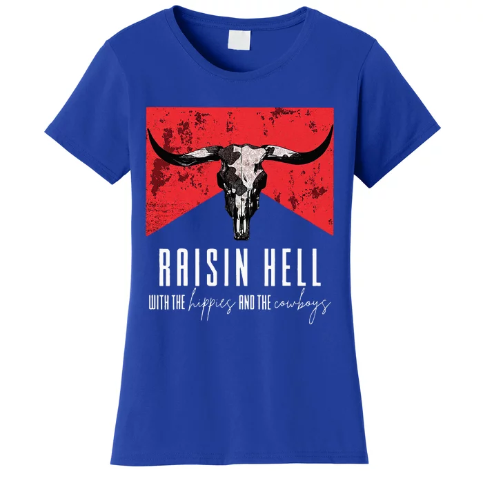 Raisinghell With The Hippies And Cowboys Western Cowhide Women's T-Shirt