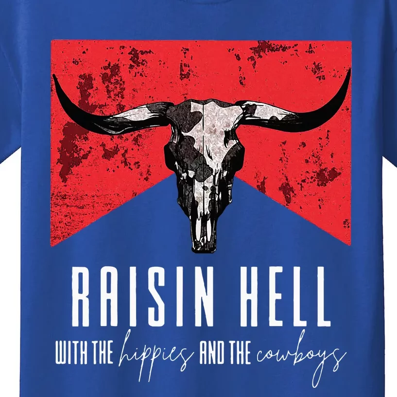 Raisinghell With The Hippies And Cowboys Western Cowhide Kids T-Shirt