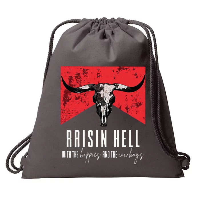 Raisinghell With The Hippies And Cowboys Western Cowhide Drawstring Bag