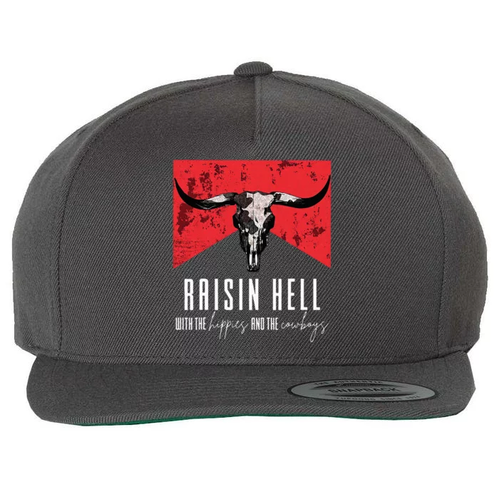 Raisinghell With The Hippies And Cowboys Western Cowhide Wool Snapback Cap