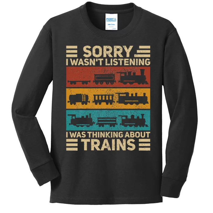 Retro Wagon Train Lover Model Railroad Conductor Kids Long Sleeve Shirt