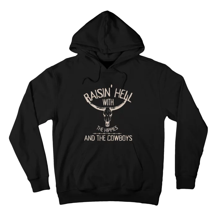 RaisingHell With The Hippies And Cowboys Western Cowhide Hoodie