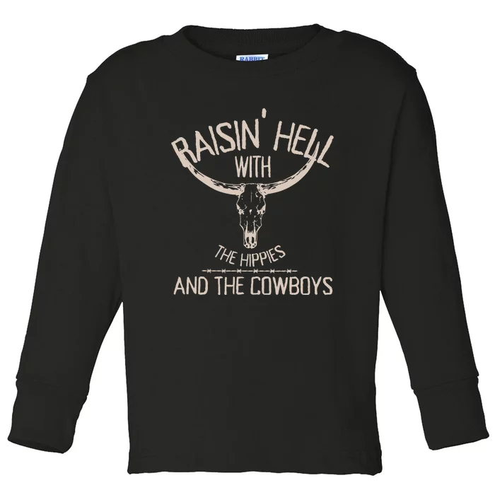 RaisingHell With The Hippies And Cowboys Western Cowhide Toddler Long Sleeve Shirt