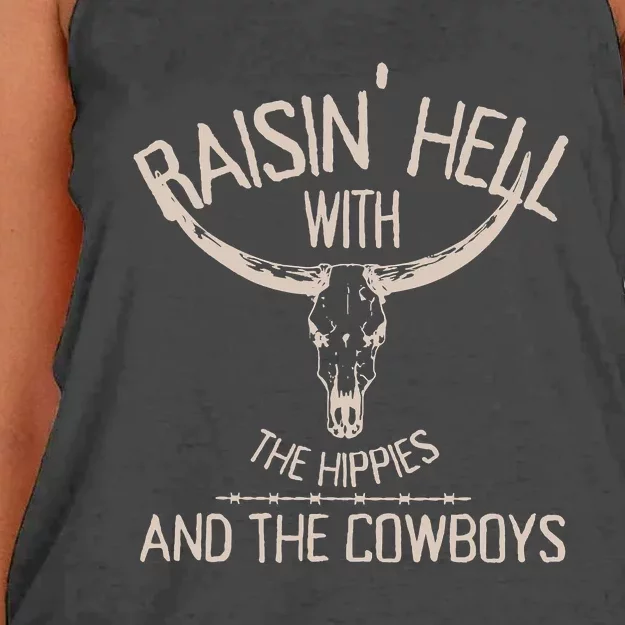 RaisingHell With The Hippies And Cowboys Western Cowhide Women's Knotted Racerback Tank