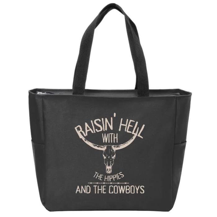 RaisingHell With The Hippies And Cowboys Western Cowhide Zip Tote Bag