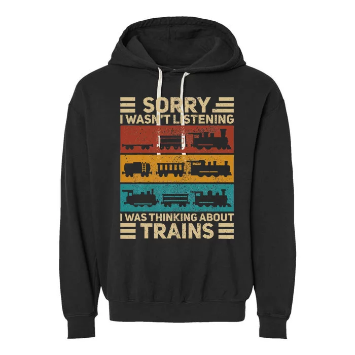 Retro Wagon Train Lover Model Railroad Conductor Garment-Dyed Fleece Hoodie