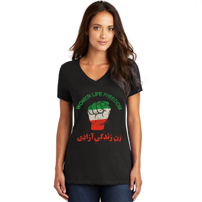 RISE WITH THE WOMEN OF IRAN Women Life Freedom Women's V-Neck T-Shirt