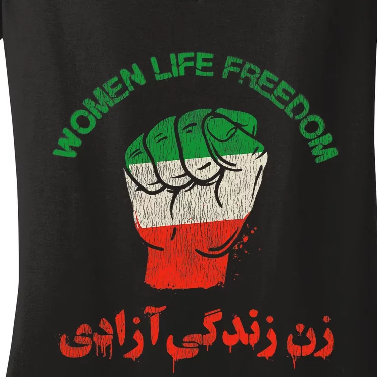 RISE WITH THE WOMEN OF IRAN Women Life Freedom Women's V-Neck T-Shirt