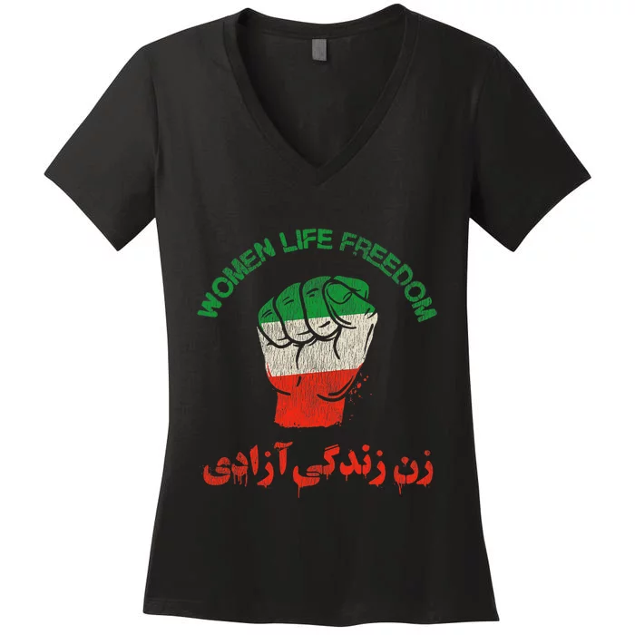 RISE WITH THE WOMEN OF IRAN Women Life Freedom Women's V-Neck T-Shirt