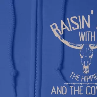 Raisinggifthell With The Hippies And Cow Western Cowhide Cool Gift Full Zip Hoodie