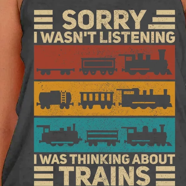 Retro Wagon Train Lover Model Railroad Conductor Funny Train Women's Knotted Racerback Tank