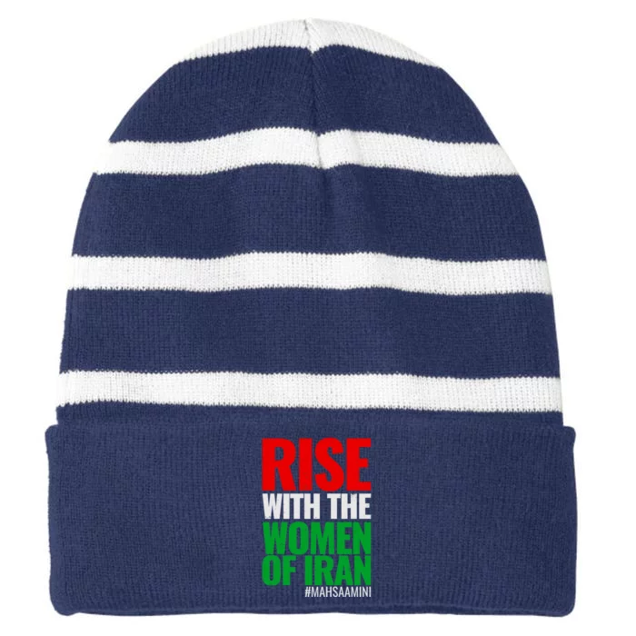 Rise With The Women Of Iran #Mahsa Amini Striped Beanie with Solid Band