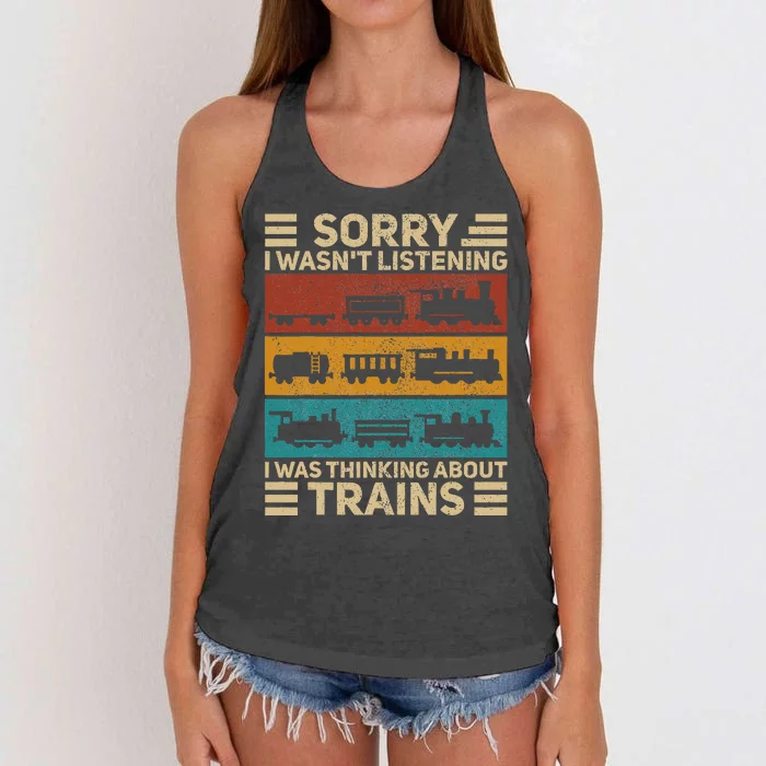 Retro Wagon Train Lover Model Railroad Conductor Women's Knotted Racerback Tank