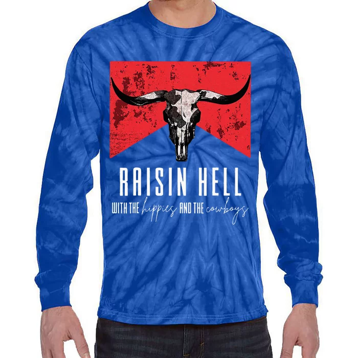 Raisinghell With The Hippies And Cowboys Western Cowhide Tie-Dye Long Sleeve Shirt