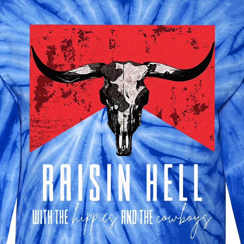 Raisinghell With The Hippies And Cowboys Western Cowhide Tie-Dye Long Sleeve Shirt