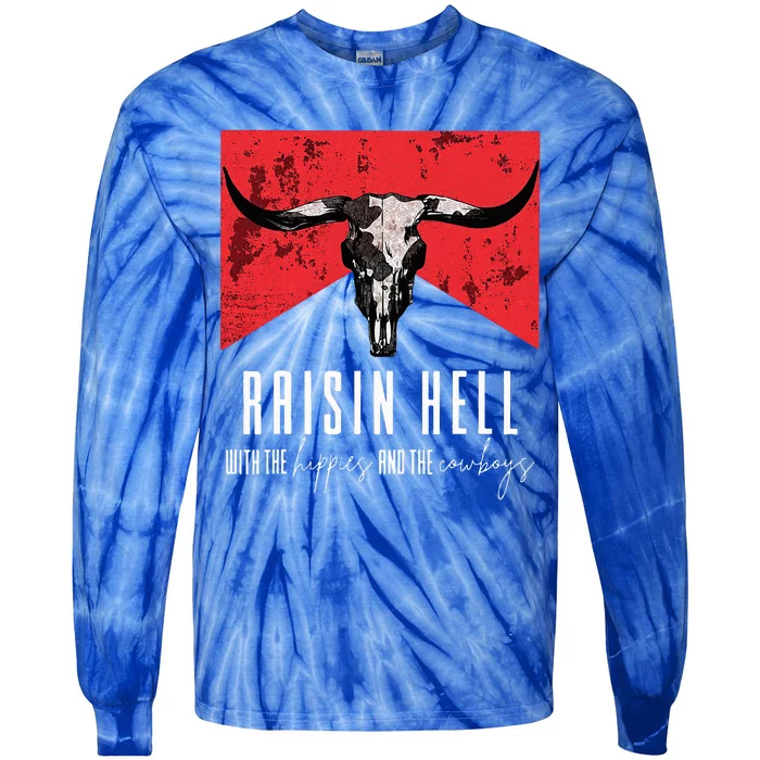 Raisinghell With The Hippies And Cowboys Western Cowhide Tie-Dye Long Sleeve Shirt