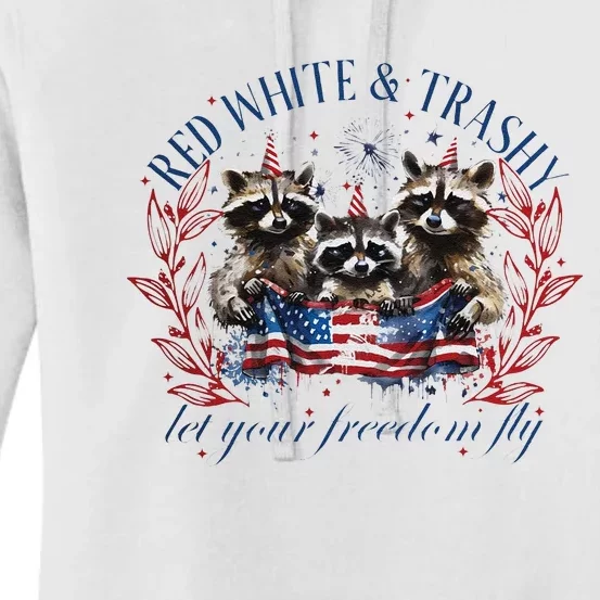 Red White & Trashy Retro 4th Of July  Raccoon Women's Pullover Hoodie