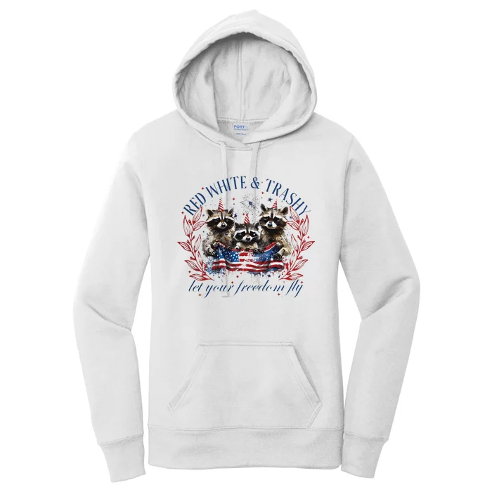 Red White & Trashy Retro 4th Of July  Raccoon Women's Pullover Hoodie