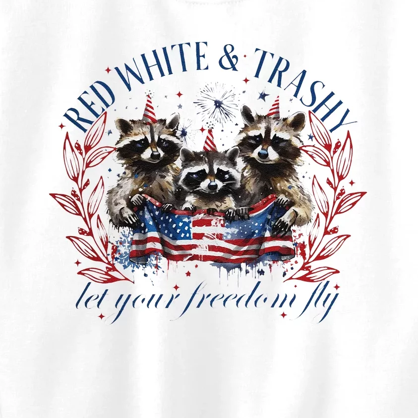 Red White & Trashy Retro 4th Of July  Raccoon Kids Sweatshirt