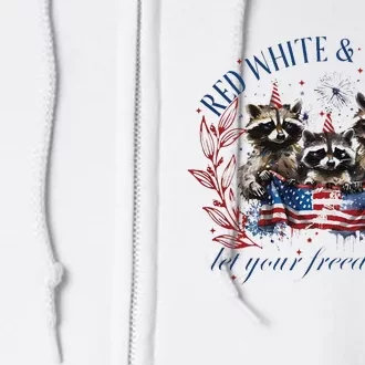 Red White & Trashy Retro 4th Of July  Raccoon Full Zip Hoodie