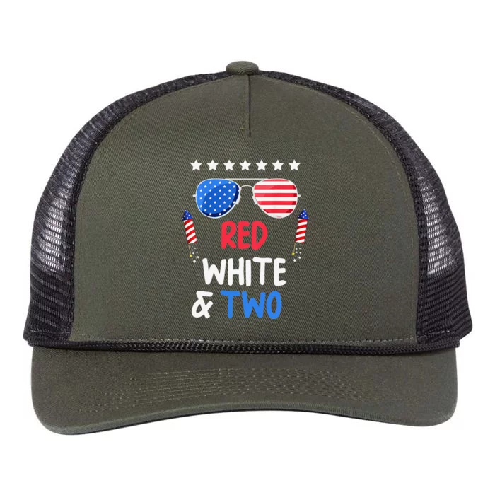 Red White & Two 2nd Birthday 4th Of July Independence Day Retro Rope Trucker Hat Cap