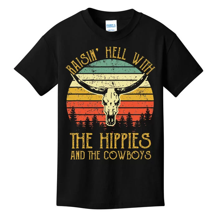 Raisinghell With The Hippies And Cowboys Western Cowhide Kids T-Shirt