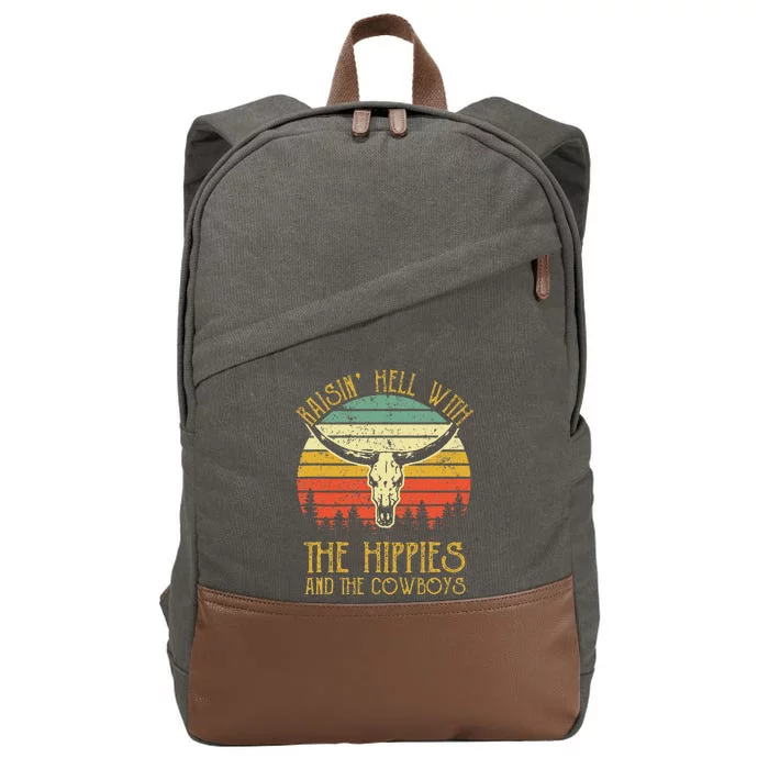 Raisinghell With The Hippies And Cowboys Western Cowhide Cotton Canvas Backpack