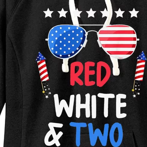 Red White & Two 2nd Birthday 4th Of July Independence Day Women's Fleece Hoodie