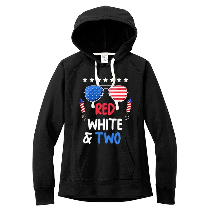 Red White & Two 2nd Birthday 4th Of July Independence Day Women's Fleece Hoodie