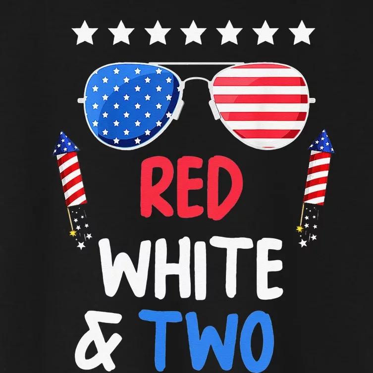 Red White & Two 2nd Birthday 4th Of July Independence Day Women's Crop Top Tee