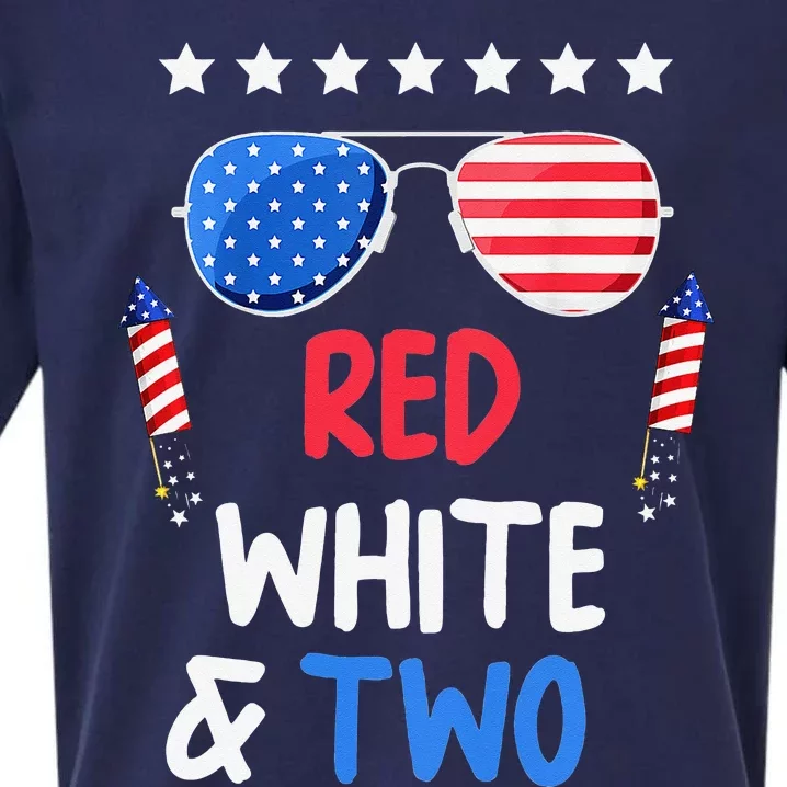 Red White & Two 2nd Birthday 4th Of July Independence Day Sueded Cloud Jersey T-Shirt