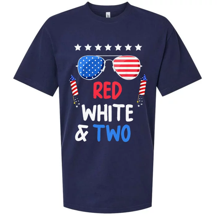 Red White & Two 2nd Birthday 4th Of July Independence Day Sueded Cloud Jersey T-Shirt