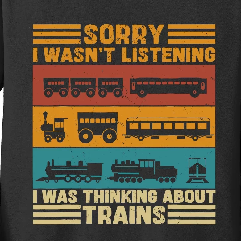 Retro Wagon Train Lover Model Railroad Conductor Funny Train Kids Long Sleeve Shirt