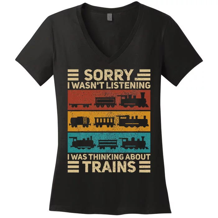 Retro Wagon Train Lover Model Railroad Conductor Funny Train Women's V-Neck T-Shirt