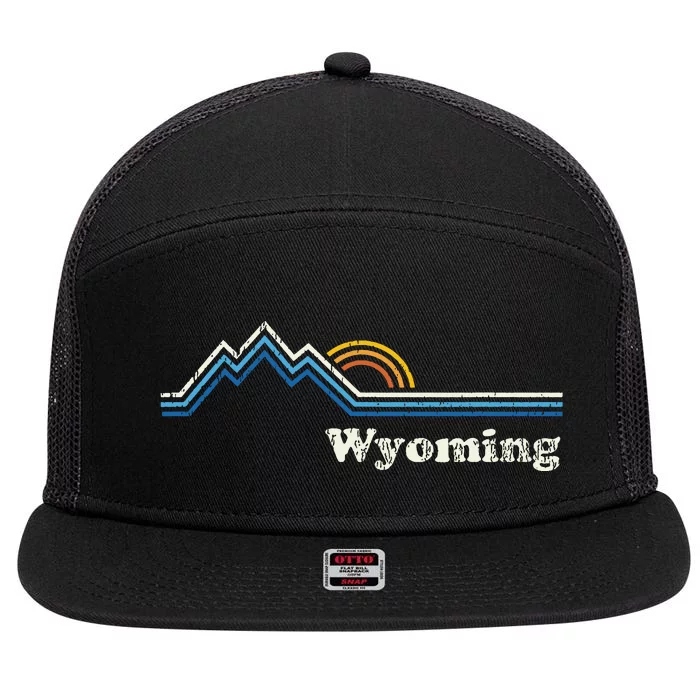 Retro Wyoming Vintage Sunrise Mountains 7 Panel Mesh Trucker Snapback Hat