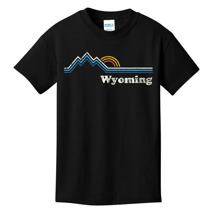 Retro Wyoming Vintage Sunrise Mountains Kids T-Shirt