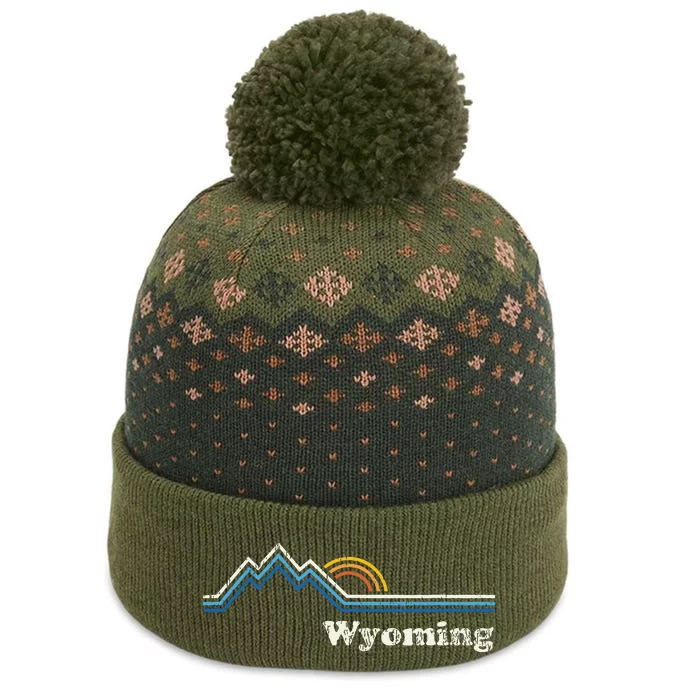 Retro Wyoming Vintage Sunrise Mountains The Baniff Cuffed Pom Beanie