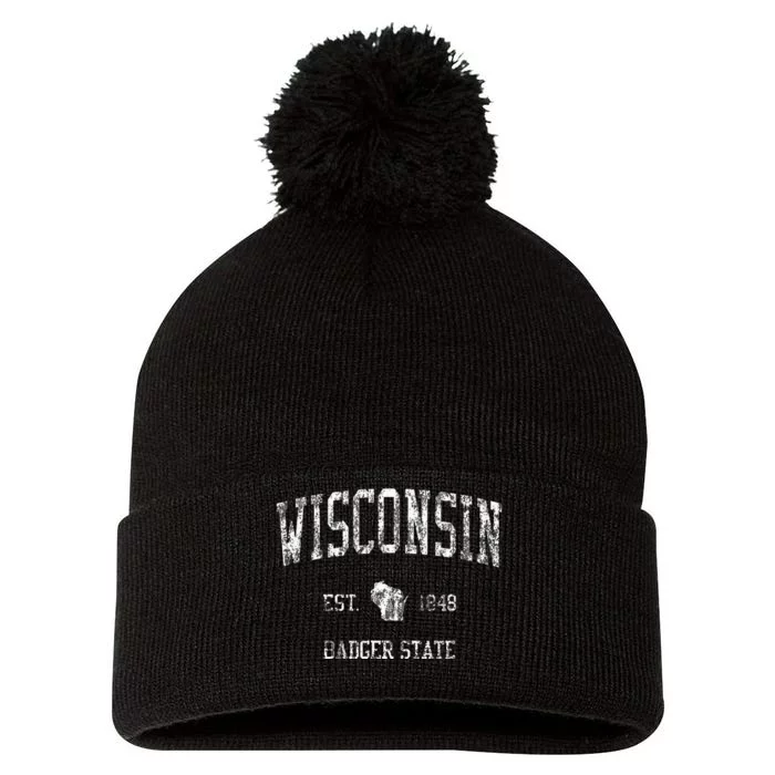 Retro Wisconsin Vintage Sports Design Pom Pom 12in Knit Beanie