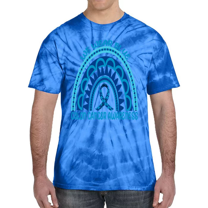 Rainbow We Wear Blue Ribbon Colon Cancer Awareness Month Gift Tie-Dye T-Shirt