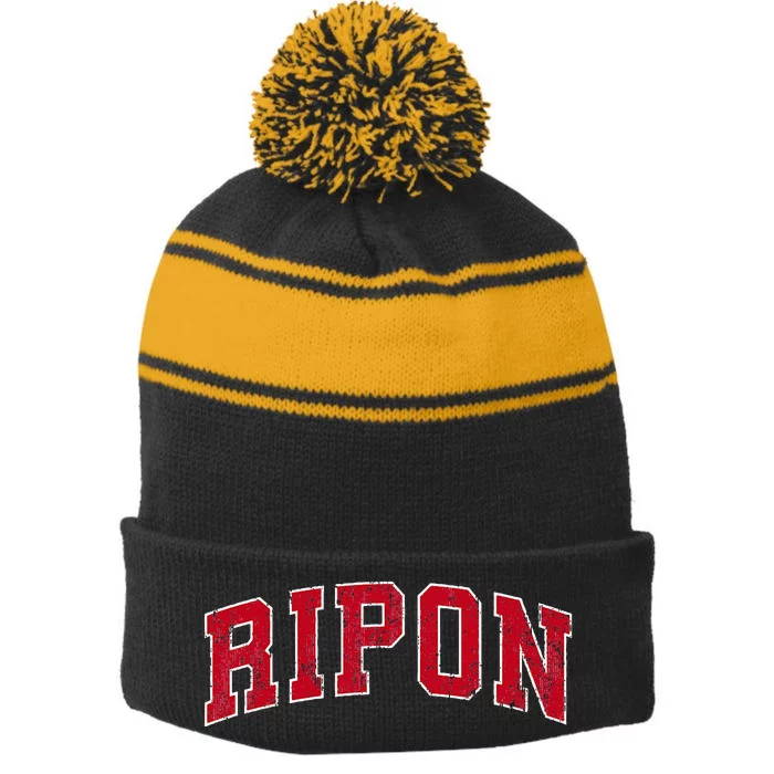 Ripon Wisconsin Wi Vintage Sports Design Stripe Pom Pom Beanie