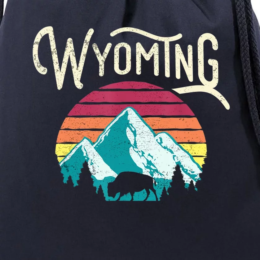 Retro Wyoming, WY Mountains State Wildlife Gift Drawstring Bag