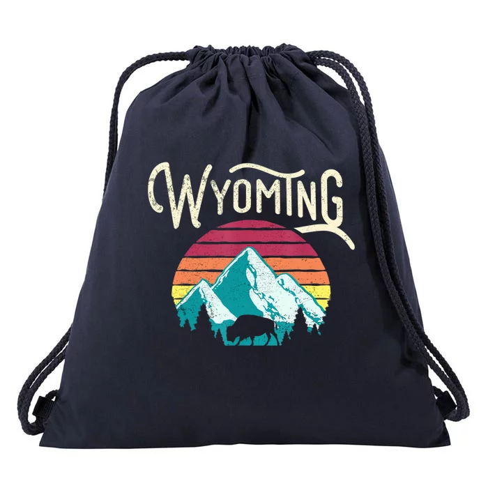 Retro Wyoming, WY Mountains State Wildlife Gift Drawstring Bag