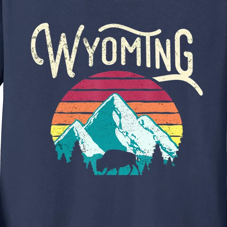 Retro Wyoming, WY Mountains State Wildlife Gift Kids Long Sleeve Shirt