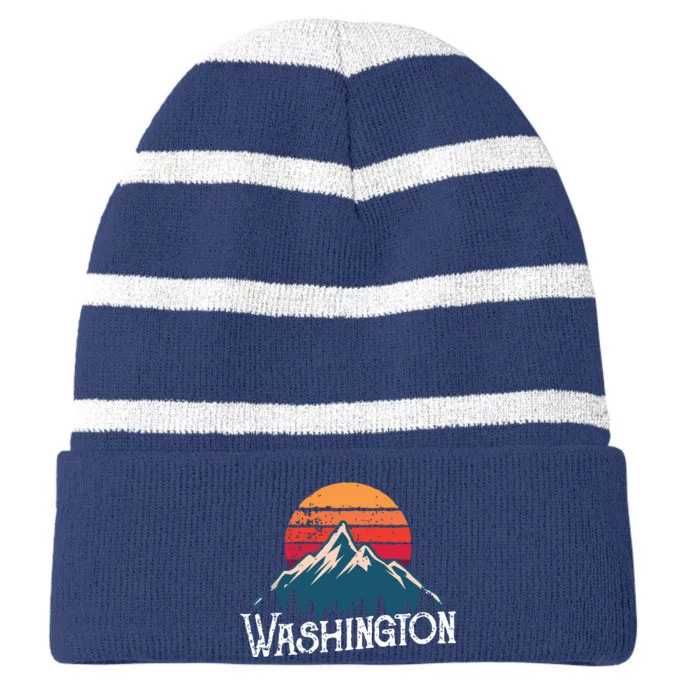 Retro Washington Wn Mountains State Outdoor Striped Beanie with Solid Band