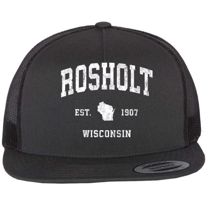 Rosholt Wisconsin Wi Vintage Athletic Sports Flat Bill Trucker Hat