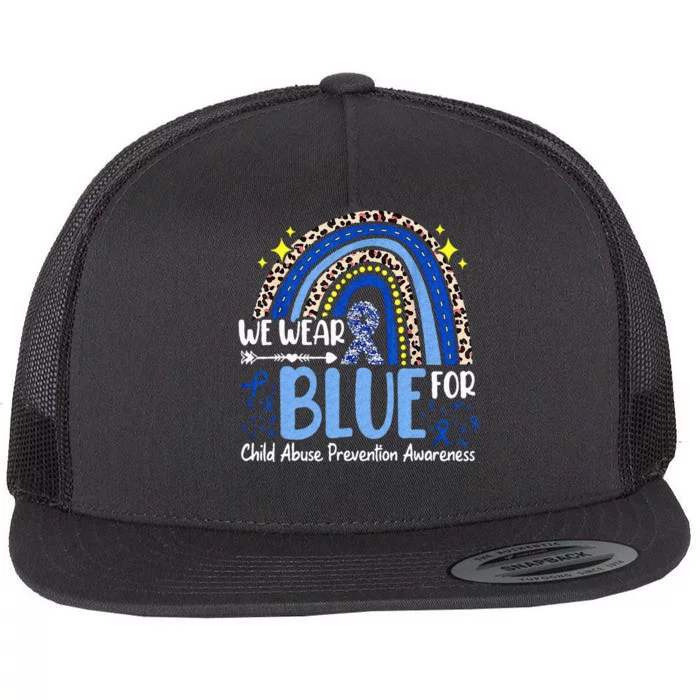 Rainbow We Wear Blue Child Abuse Prevention Month Awareness Flat Bill Trucker Hat