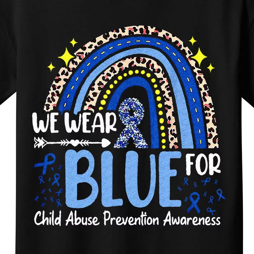 Rainbow We Wear Blue Child Abuse Prevention Month Awareness Kids T-Shirt