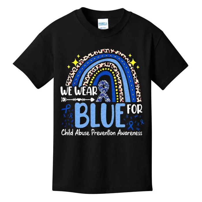 Rainbow We Wear Blue Child Abuse Prevention Month Awareness Kids T-Shirt