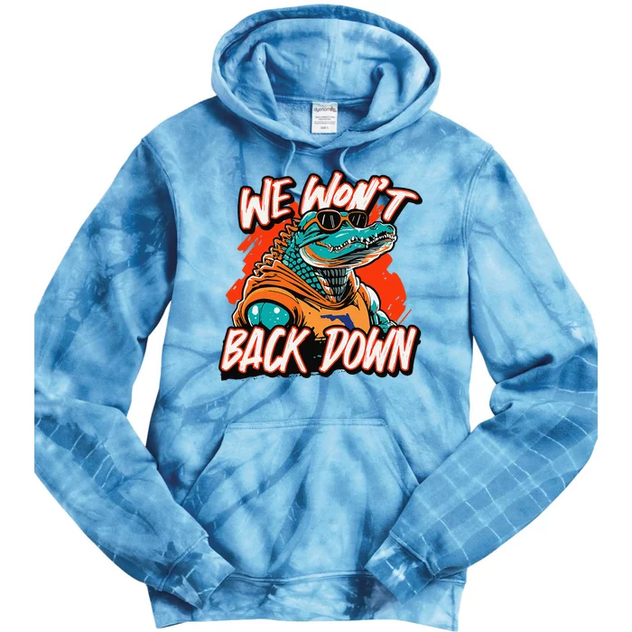 Retro We WonT Back Down Blue And Orange Gator Tie Dye Hoodie